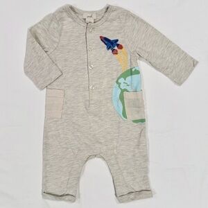 New Peek Rocket Ship Henley Romper Boys 3-6M Girls Cotton Outer Space Blast Off